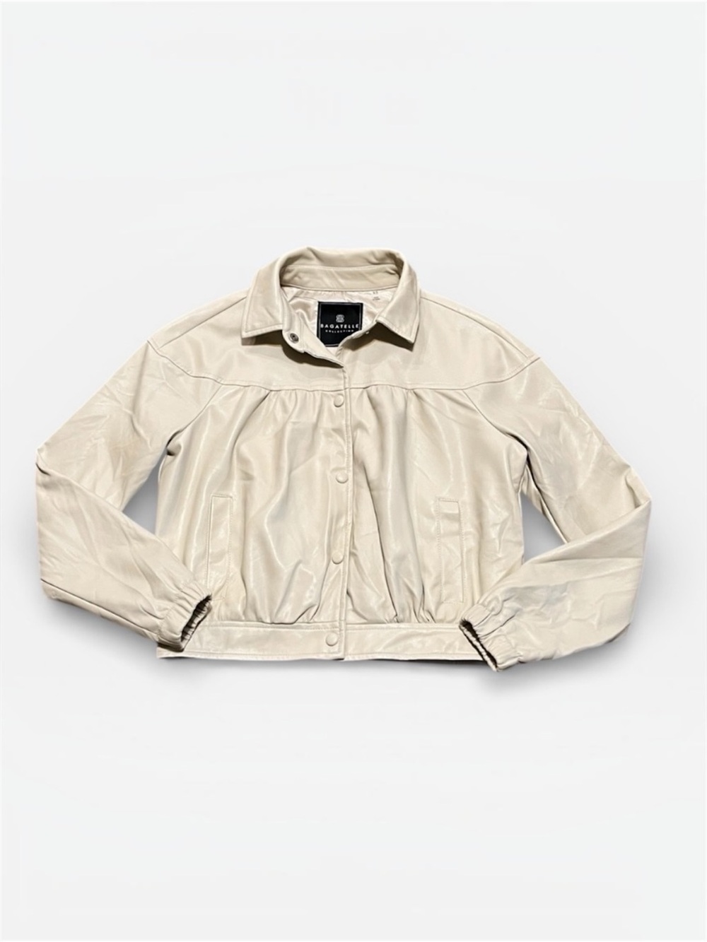 Bagatelle Collection Vegan Leather Bomber Jacket in Cream Size XS